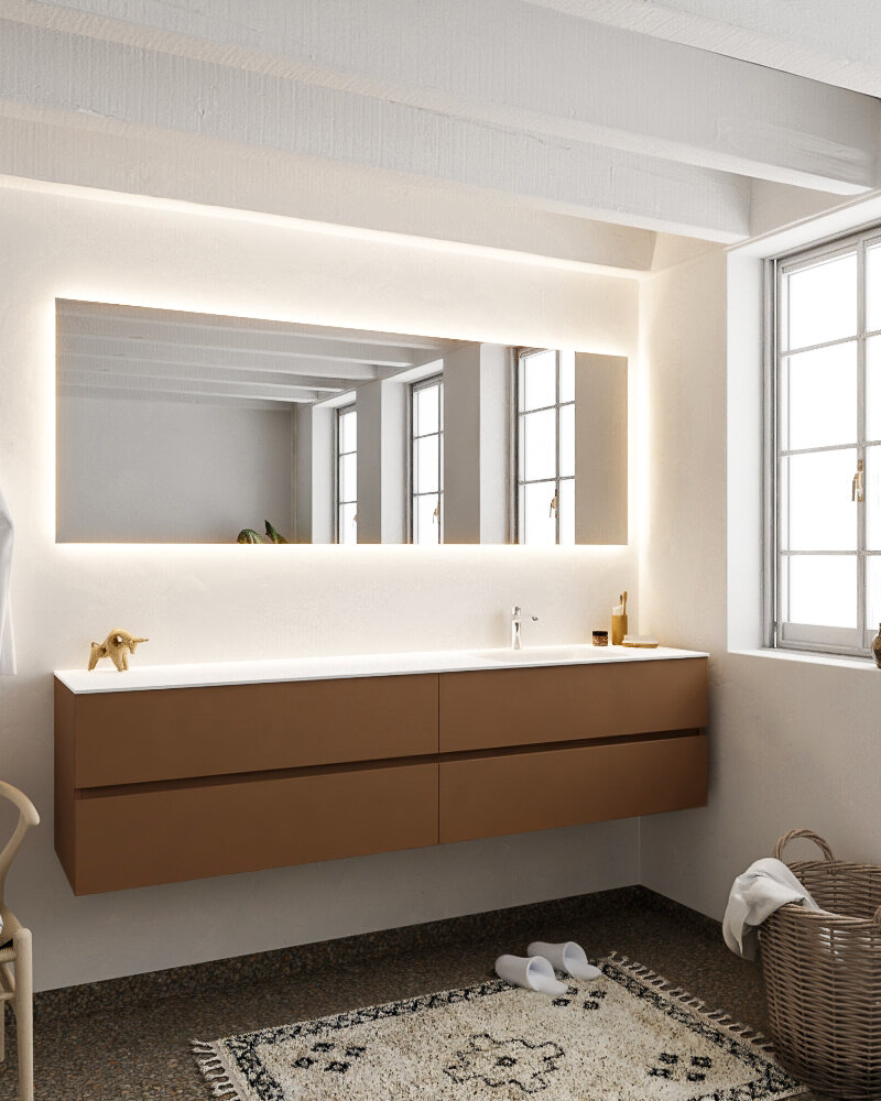 MONDIAZ VICA 200cm mueble de baño Rust 4 cajones lavabo CLOUD Derecho 1 orificio con espejo LED. 2 MONDIAZ VICA 200cm mueble de baño Rust 4 cajones lavabo CLOUD Derecho 1 orificio con espejo LED. - Imagen 2