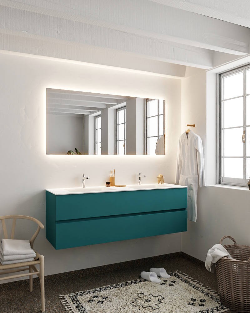 MONDIAZ VICA 150cm mueble de baño Smag 2 cajones lavabo CLOUD Doble 2 orificios con espejo LED. 2 MONDIAZ VICA 150cm mueble de baño Smag 2 cajones lavabo CLOUD Doble 2 orificios con espejo LED. - Imagen 2