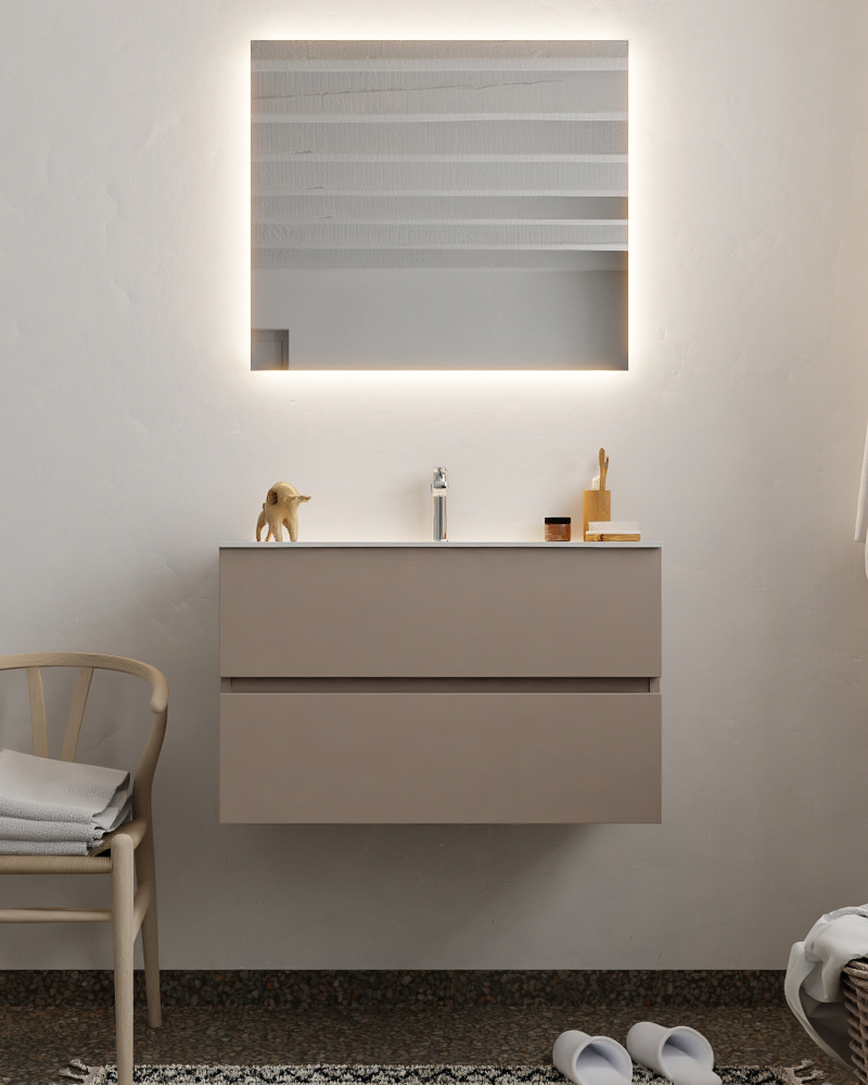 MONDIAZ VICA 80cm mueble de baño Smoke 2 cajones lavabo MOON Centro 1 orificio con espejo LED. 3 MONDIAZ VICA 80cm mueble de baño Smoke 2 cajones lavabo MOON Centro 1 orificio con espejo LED. - Imagen 3