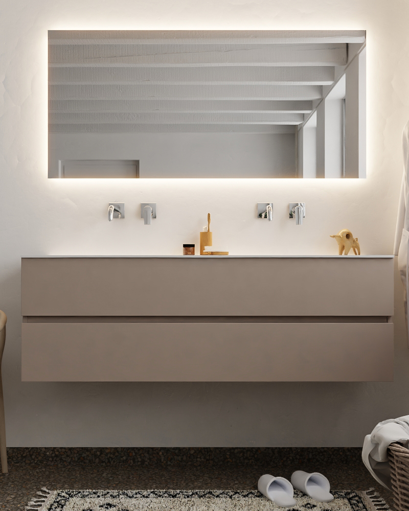 MONDIAZ VICA 150cm mueble de baño Smoke 2 cajones lavabo MOON Doble sin orificio con espejo LED. 3 MONDIAZ VICA 150cm mueble de baño Smoke 2 cajones lavabo MOON Doble sin orificio con espejo LED. - Imagen 3