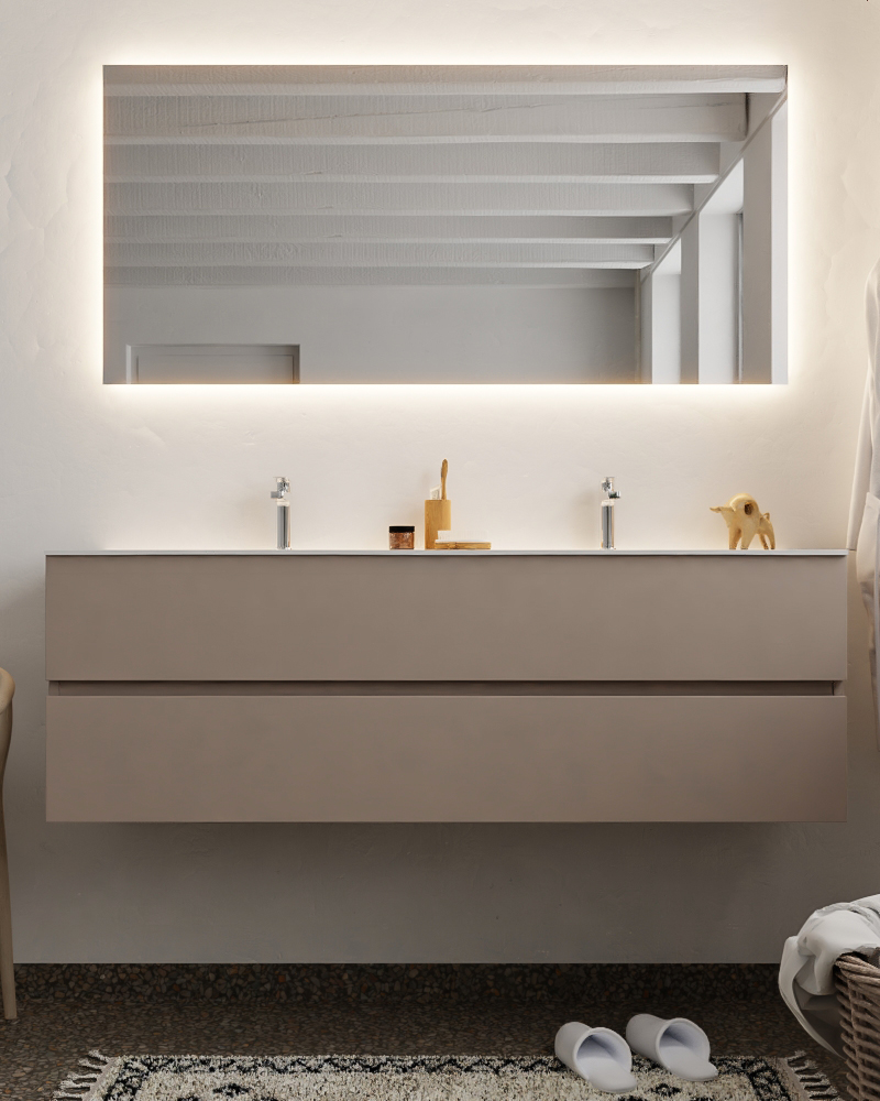 MONDIAZ VICA 150cm mueble de baño Smoke 2 cajones lavabo MOON Doble 2 orificios con espejo LED. 3 MONDIAZ VICA 150cm mueble de baño Smoke 2 cajones lavabo MOON Doble 2 orificios con espejo LED. - Imagen 3