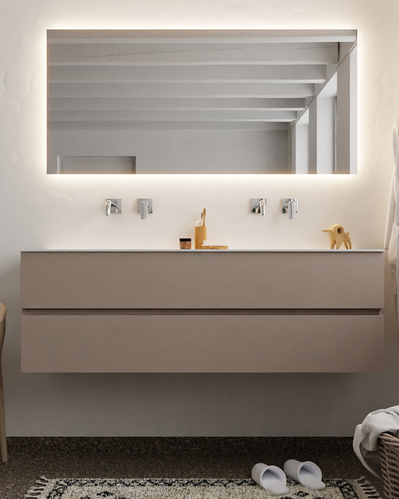 MONDIAZ VICA 150cm mueble de baño Smoke 2 cajones lavabo CLOUD Doble sin orificio con espejo LED. 3 MONDIAZ VICA 150cm mueble de baño Smoke 2 cajones lavabo CLOUD Doble sin orificio con espejo LED. - Imagen 3