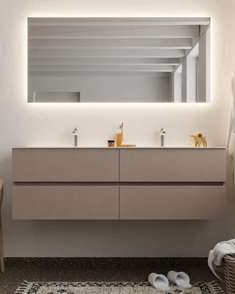 MONDIAZ VICA 150cm mueble de baño Smoke 4 cajones lavabo CLOUD Doble 2 orificios con espejo LED. 3 MONDIAZ VICA 150cm mueble de baño Smoke 4 cajones lavabo CLOUD Doble 2 orificios con espejo LED. - Imagen 3