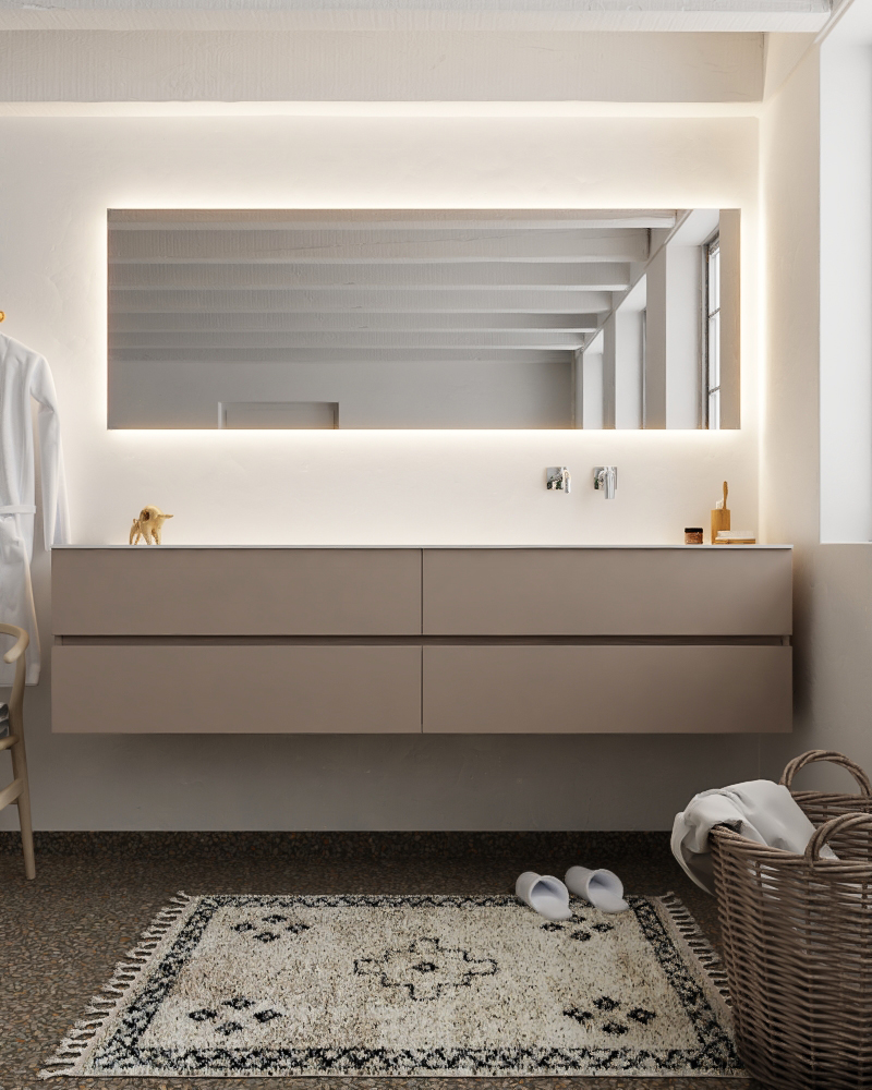 MONDIAZ VICA 200cm mueble de baño Smoke 4 cajones lavabo MOON Derecho sin orificio con espejo LED. 3 MONDIAZ VICA 200cm mueble de baño Smoke 4 cajones lavabo MOON Derecho sin orificio con espejo LED. - Imagen 3