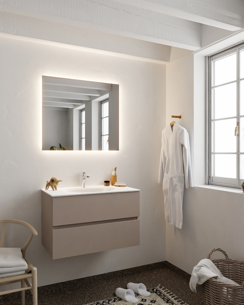 MONDIAZ VICA 80cm mueble de baño Smoke 2 cajones lavabo MOON Centro 1 orificio con espejo LED. 2 MONDIAZ VICA 80cm mueble de baño Smoke 2 cajones lavabo MOON Centro 1 orificio con espejo LED. - Imagen 2