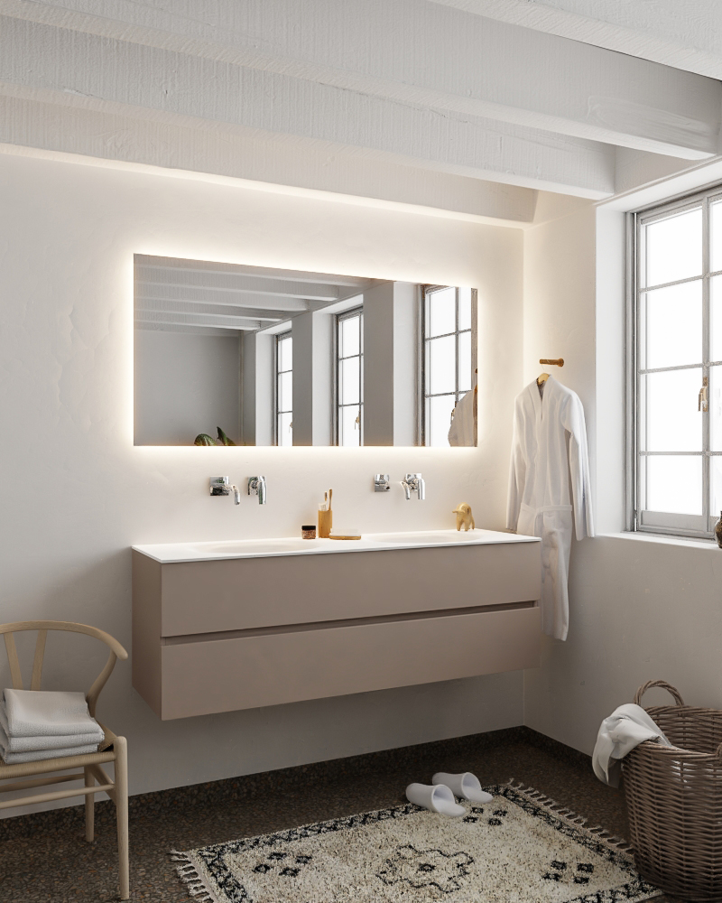 MONDIAZ VICA 150cm mueble de baño Smoke 2 cajones lavabo MOON Doble sin orificio con espejo LED. 2 MONDIAZ VICA 150cm mueble de baño Smoke 2 cajones lavabo MOON Doble sin orificio con espejo LED. - Imagen 2