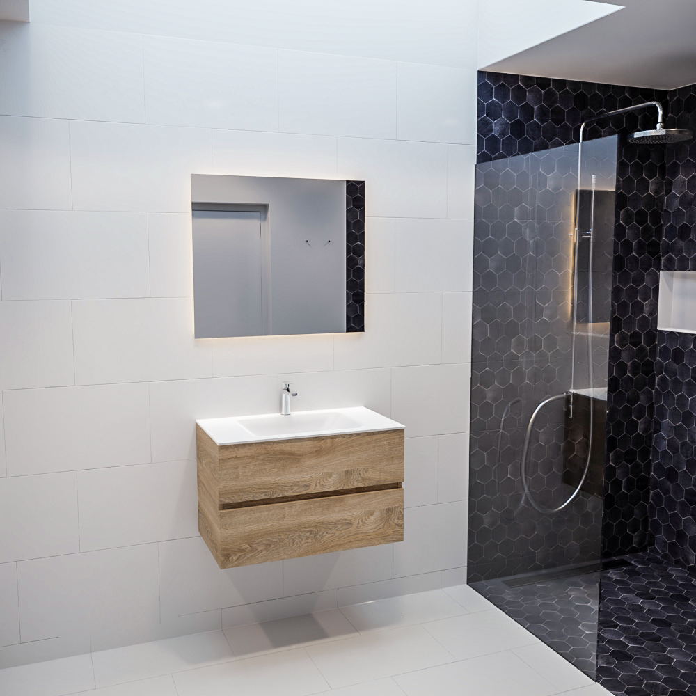 MONDIAZ VICA 80cm mueble de baño Washed Oak 2 cajones lavabo CLOUD Centro 1 orificio con espejo LED. 3 MONDIAZ VICA 80cm mueble de baño Washed Oak 2 cajones lavabo CLOUD Centro 1 orificio con espejo LED. - Imagen 3
