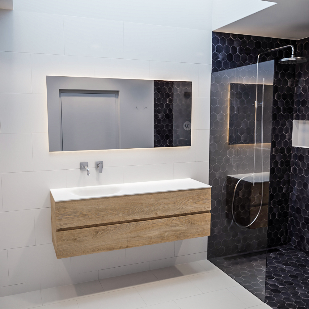 Mueble de baño 150 cm Wood roble natural con 2 cajones, lavabo de Solid surface seno izquierdo con 0 orificio(s) para el grifo. 9 Mueble de baño 150 cm Wood roble natural con 2 cajones, lavabo de Solid surface seno izquierdo con 0 orificio(s) para el grifo. - Imagen 9