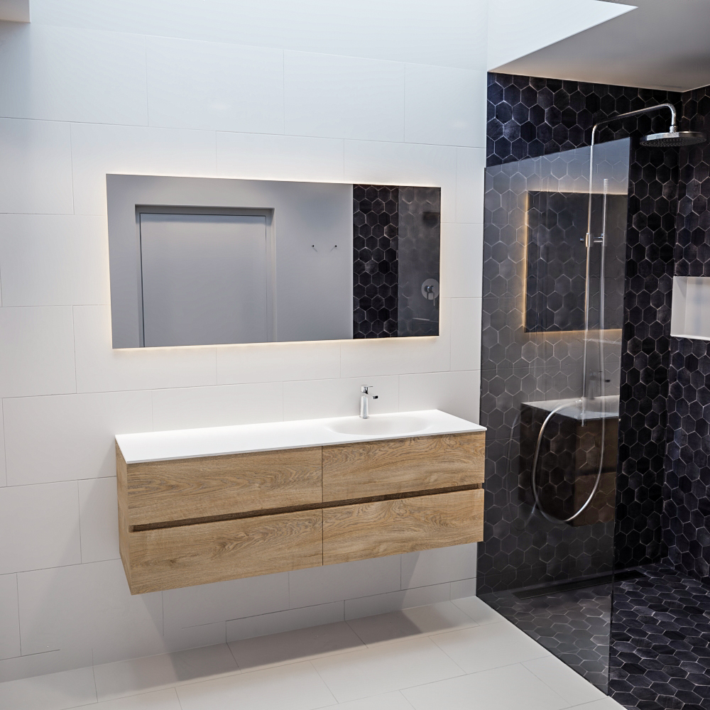 MONDIAZ VICA 150cm mueble de baño Washed Oak 4 cajones lavabo MOON Derecho 1 orificio con espejo LED. 3 MONDIAZ VICA 150cm mueble de baño Washed Oak 4 cajones lavabo MOON Derecho 1 orificio con espejo LED. - Imagen 3