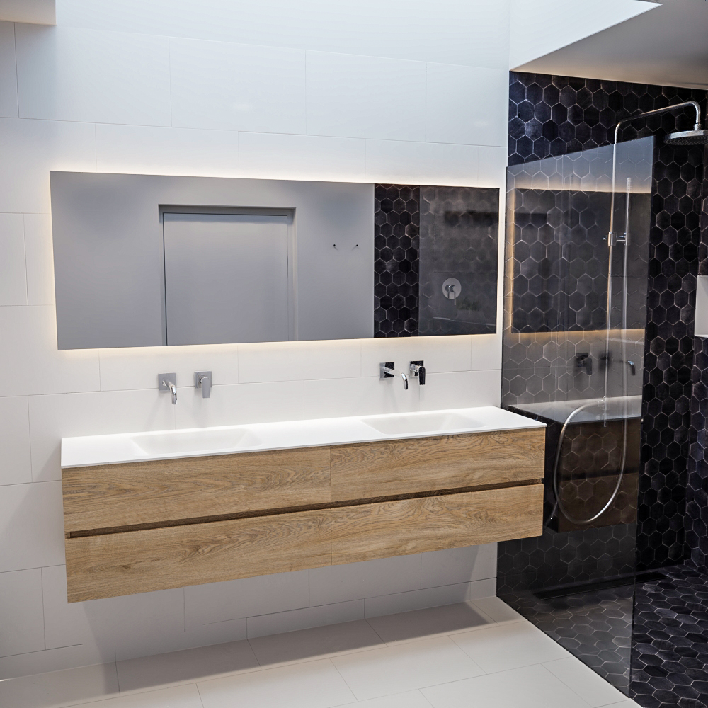 MONDIAZ VICA 200cm mueble de baño Washed Oak 4 cajones lavabo CLOUD Doble sin orificio. 3 MONDIAZ VICA 200cm mueble de baño Washed Oak 4 cajones lavabo CLOUD Doble sin orificio. - Imagen 3