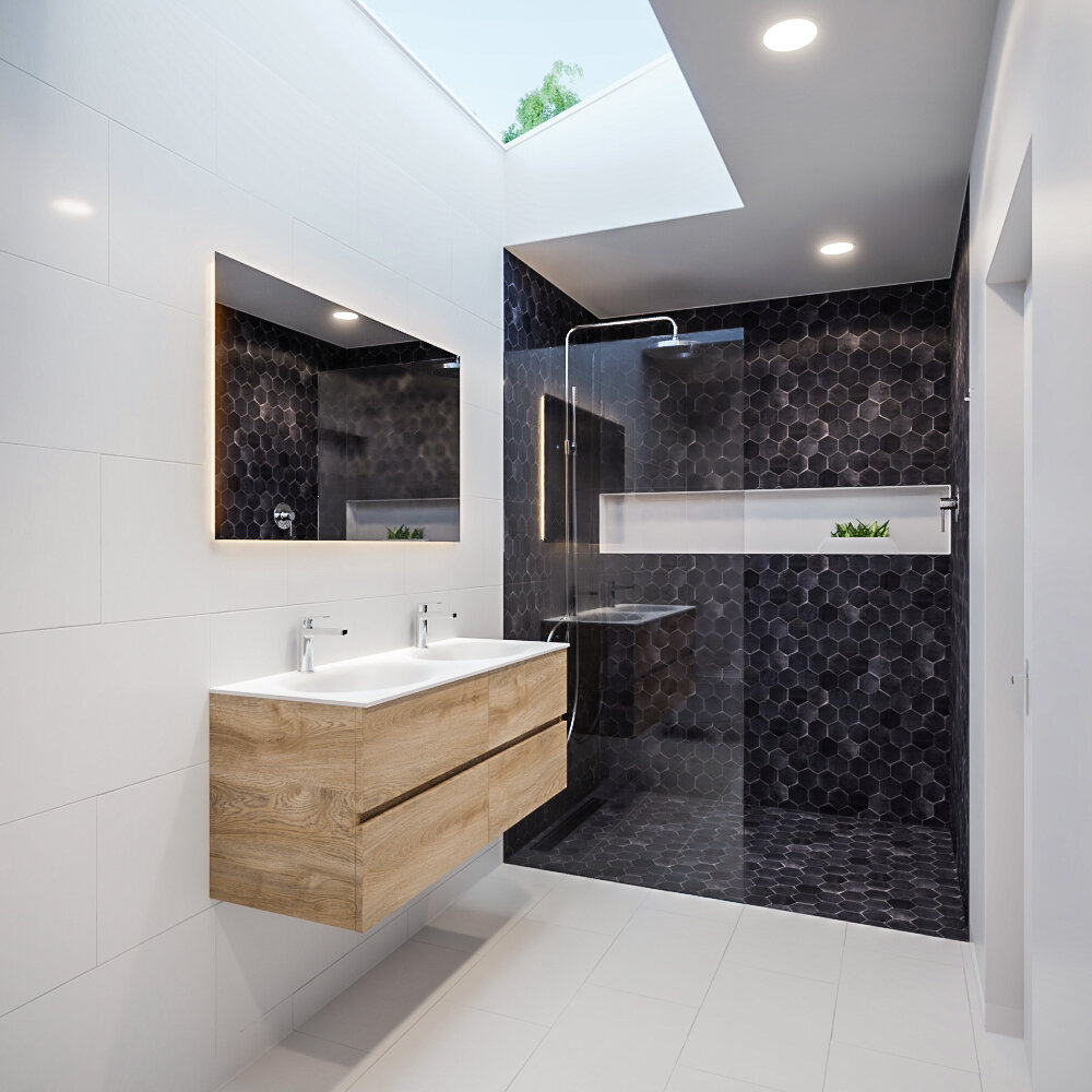 Mueble de baño 120 cm Wood roble natural con 4 cajones, lavabo de Solid surface seno doble con 2 orificio(s) para el grifo. 14 Mueble de baño 120 cm Wood roble natural con 4 cajones, lavabo de Solid surface seno doble con 2 orificio(s) para el grifo. - Imagen 14