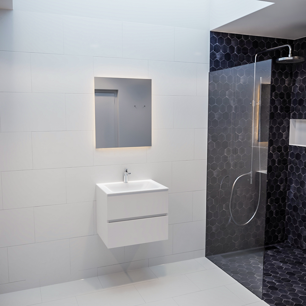 MONDIAZ VICA 60cm mueble de baño Talc 2 cajones lavabo CLOUD Centro 1 orificio con espejo LED. 3 MONDIAZ VICA 60cm mueble de baño Talc 2 cajones lavabo CLOUD Centro 1 orificio con espejo LED. - Imagen 3