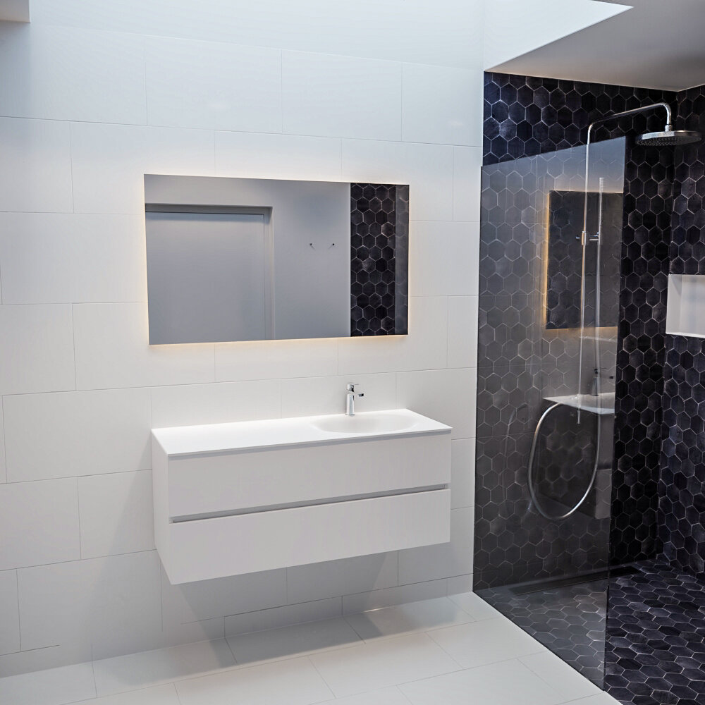 Mueble de baño 120 cm Blanco mate con 2 cajones, lavabo de Solid surface seno derecho con 1 orificio(s) para el grifo. 11 Mueble de baño 120 cm Blanco mate con 2 cajones, lavabo de Solid surface seno derecho con 1 orificio(s) para el grifo. - Imagen 11