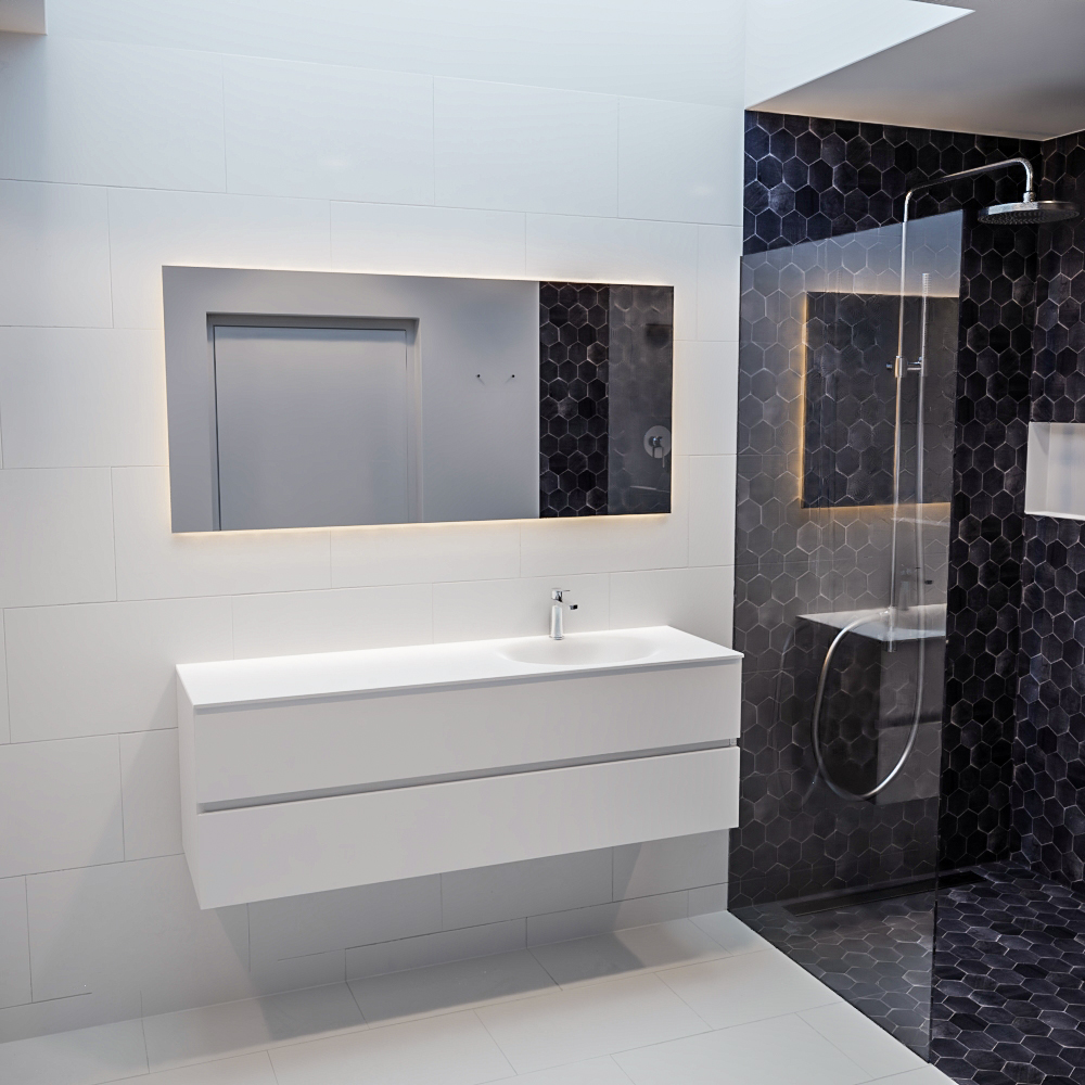 MONDIAZ VICA 150cm mueble de baño Talc 2 cajones lavabo MOON Derecho 1 orificio con espejo LED. 3 MONDIAZ VICA 150cm mueble de baño Talc 2 cajones lavabo MOON Derecho 1 orificio con espejo LED. - Imagen 3