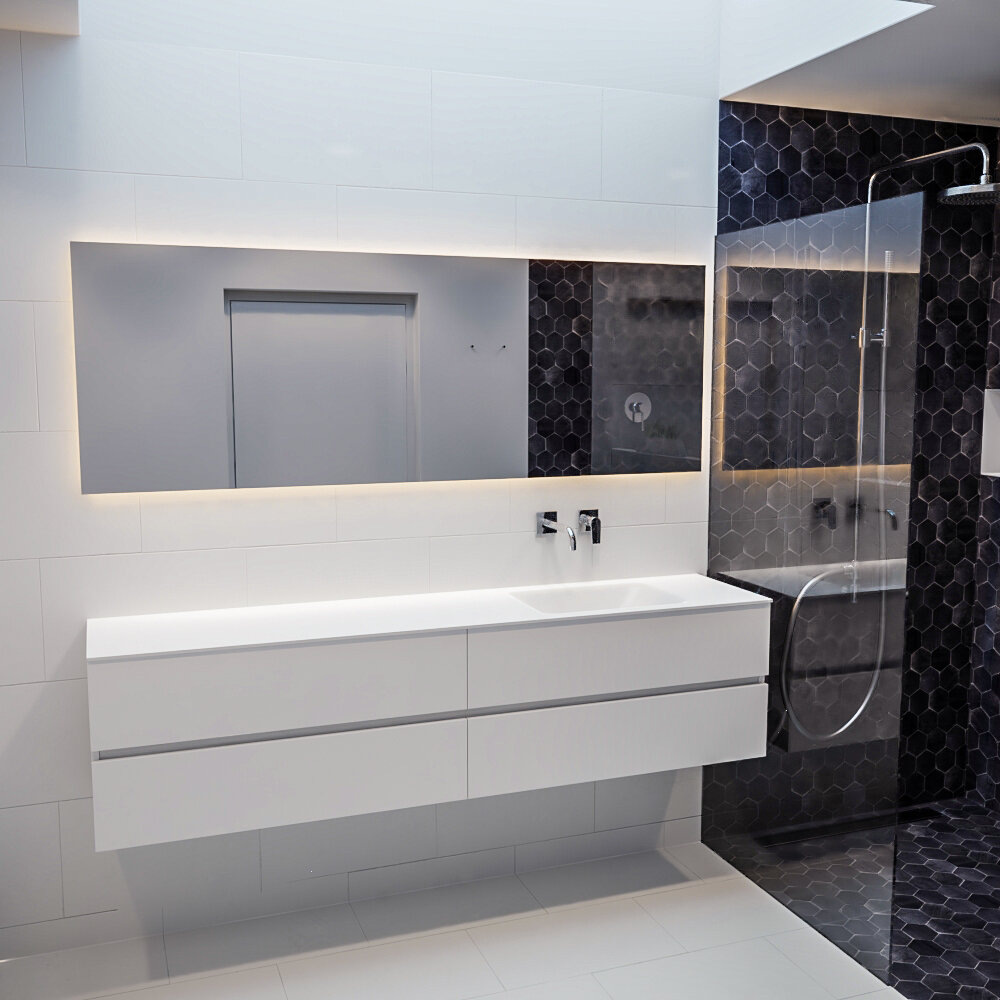 MONDIAZ VICA 200cm mueble de baño Talc 4 cajones lavabo CLOUD Derecho sin orificio con espejo LED. 3 MONDIAZ VICA 200cm mueble de baño Talc 4 cajones lavabo CLOUD Derecho sin orificio con espejo LED. - Imagen 3