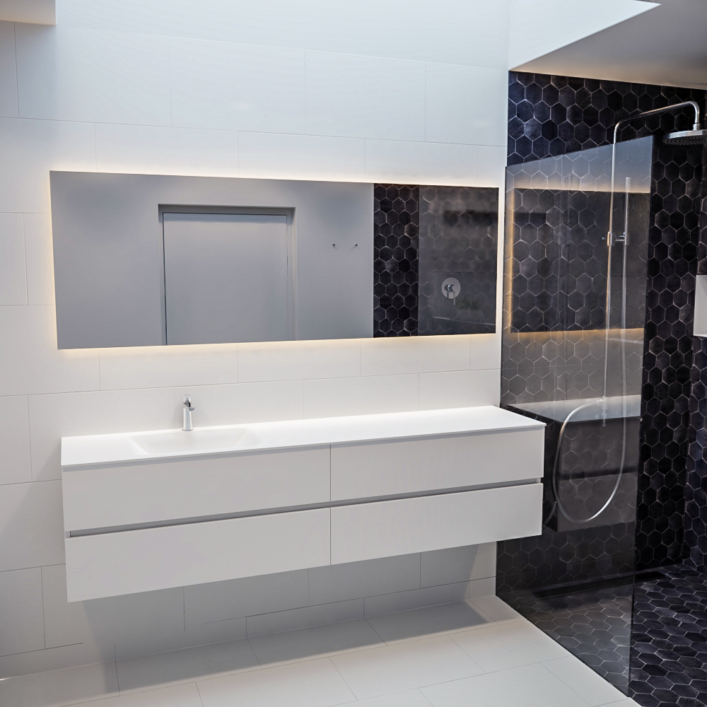 MONDIAZ VICA 200cm mueble de baño Talc 4 cajones lavabo CLOUD Izquierda 1 orificio con espejo LED. 3 MONDIAZ VICA 200cm mueble de baño Talc 4 cajones lavabo CLOUD Izquierda 1 orificio con espejo LED. - Imagen 3