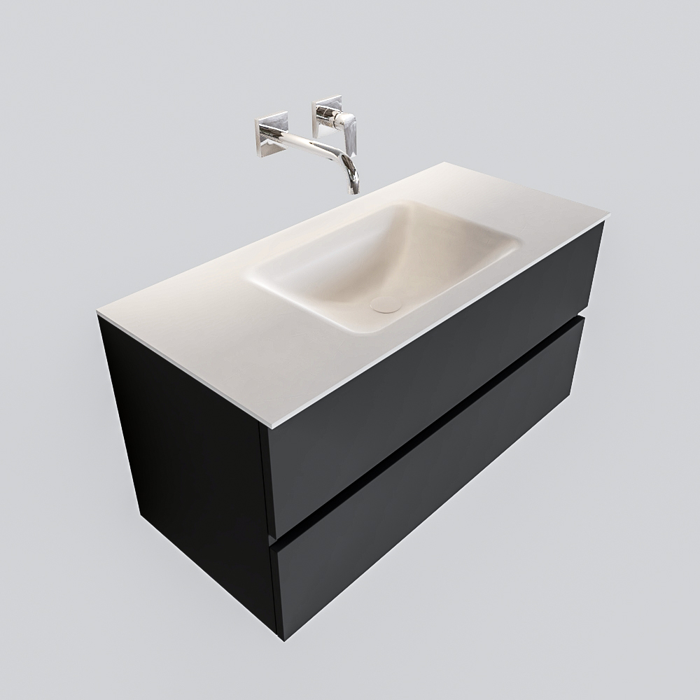 MONDIAZ VICA 100cm mueble de baño Dark Grey 2 cajones lavabo CLOUD Centro sin orificio. 4 MONDIAZ VICA 100cm mueble de baño Dark Grey 2 cajones lavabo CLOUD Centro sin orificio. - Imagen 4