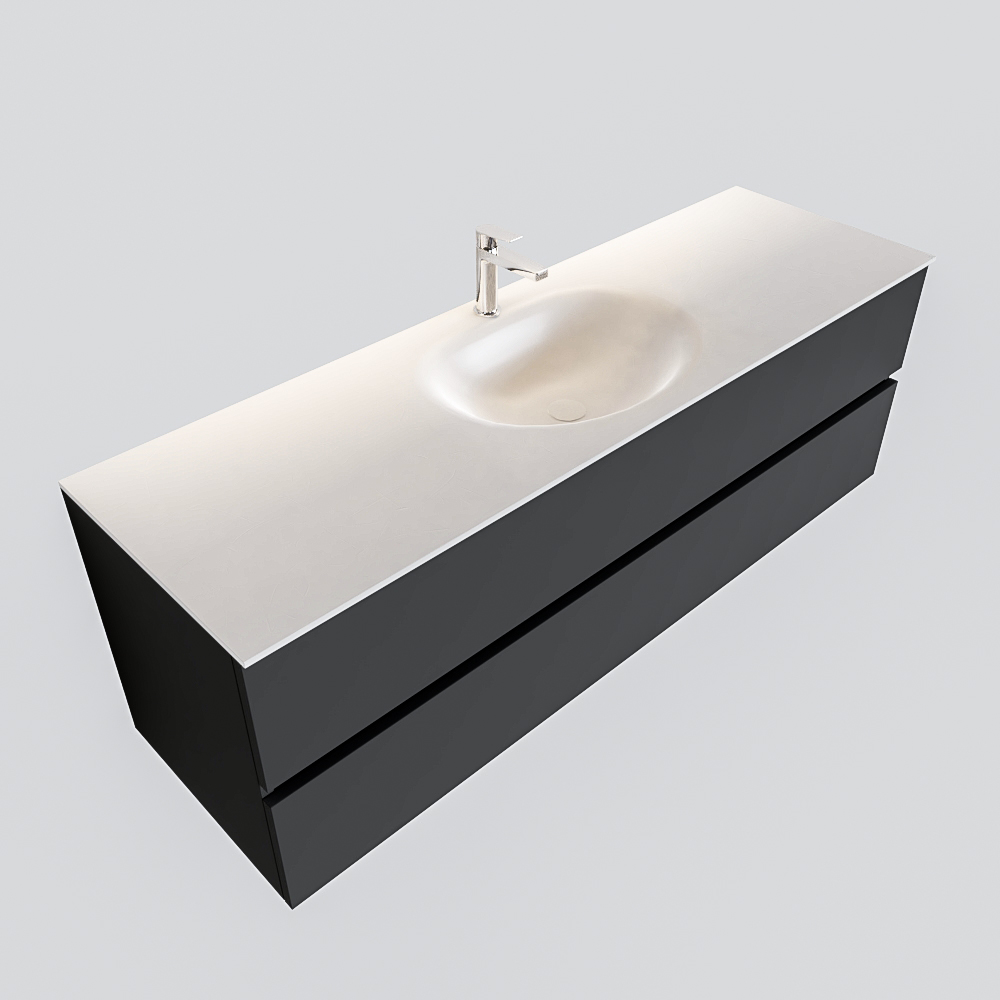 Mueble de baño 150 cm Antracita con 2 cajones, lavabo de Solid surface seno centrado con 1 orificio(s) para el grifo. 12 Mueble de baño 150 cm Antracita con 2 cajones, lavabo de Solid surface seno centrado con 1 orificio(s) para el grifo. - Imagen 12
