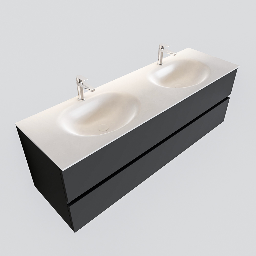 Mueble de baño 150 cm Antracita con 2 cajones, lavabo de Solid surface seno doble con 2 orificio(s) para el grifo. 12 Mueble de baño 150 cm Antracita con 2 cajones, lavabo de Solid surface seno doble con 2 orificio(s) para el grifo. - Imagen 12