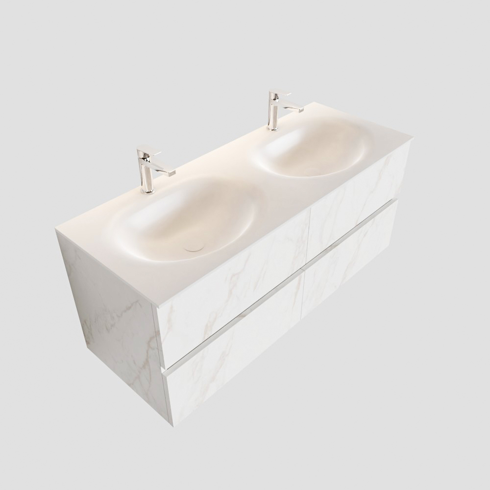 Mueble de baño Vica 120 cm carrara mat con 4 cajones, lavabo de Solid surface seno doble con 2 orificio(s) para el grifo. 12 Mueble de baño Vica 120 cm carrara mat con 4 cajones, lavabo de Solid surface seno doble con 2 orificio(s) para el grifo. - Imagen 12
