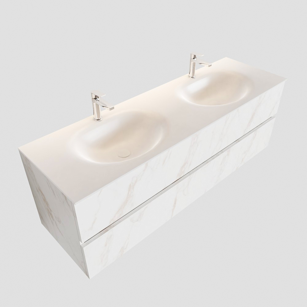 Mueble de baño Vica 150 cm carrara mat con 2 cajones, lavabo de Solid surface seno doble con 2 orificio(s) para el grifo. 11 Mueble de baño Vica 150 cm carrara mat con 2 cajones, lavabo de Solid surface seno doble con 2 orificio(s) para el grifo. - Imagen 11