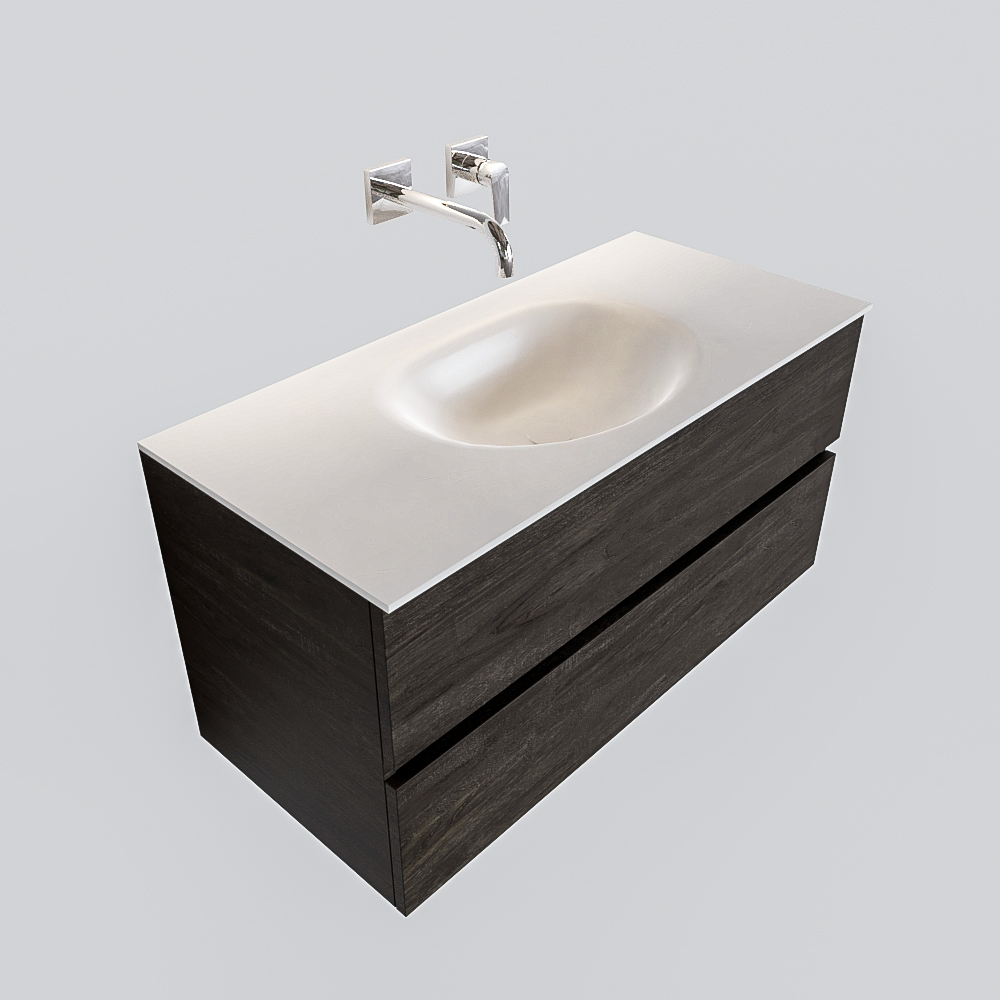 Mueble de baño 100 cm Wood nogal con 2 cajones, lavabo de Solid surface seno centrado con 0 orificio(s) para el grifo. 12 Mueble de baño 100 cm Wood nogal con 2 cajones, lavabo de Solid surface seno centrado con 0 orificio(s) para el grifo. - Imagen 12