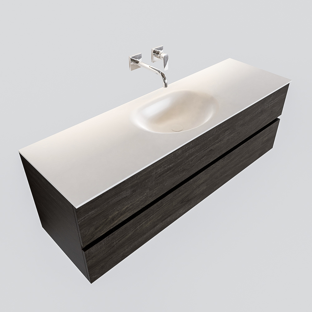 Mueble de baño 150 cm Wood nogal con 2 cajones, lavabo de Solid surface seno centrado con 0 orificio(s) para el grifo. 11 Mueble de baño 150 cm Wood nogal con 2 cajones, lavabo de Solid surface seno centrado con 0 orificio(s) para el grifo. - Imagen 11