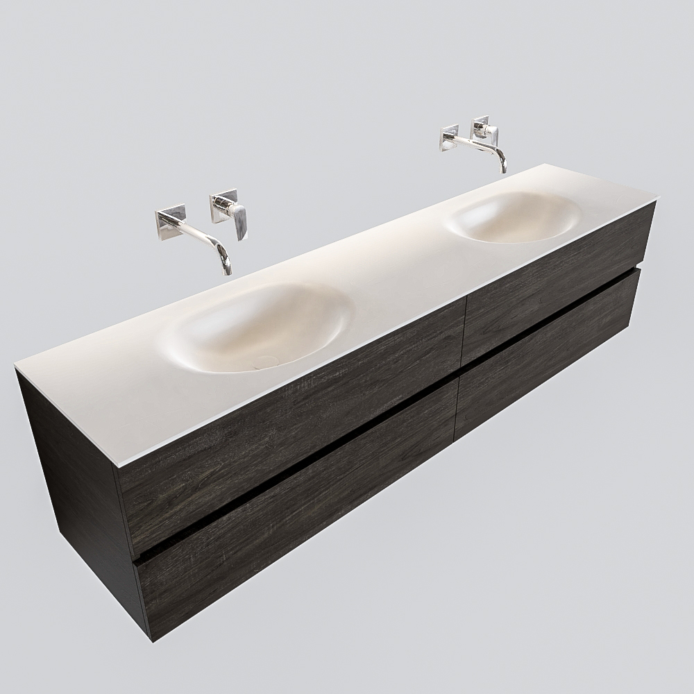 MONDIAZ VICA 200cm mueble de baño Dark Brown 4 cajones lavabo MOON Doble sin orificio. 4 MONDIAZ VICA 200cm mueble de baño Dark Brown 4 cajones lavabo MOON Doble sin orificio. - Imagen 4
