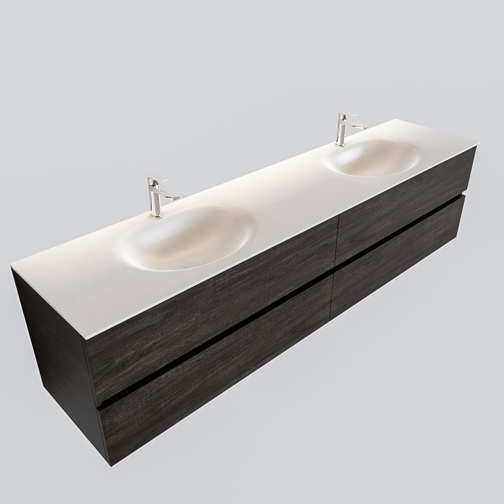 MONDIAZ VICA 200cm mueble de baño Dark Brown 4 cajones lavabo MOON Doble 2 orificios. 4 MONDIAZ VICA 200cm mueble de baño Dark Brown 4 cajones lavabo MOON Doble 2 orificios. - Imagen 4