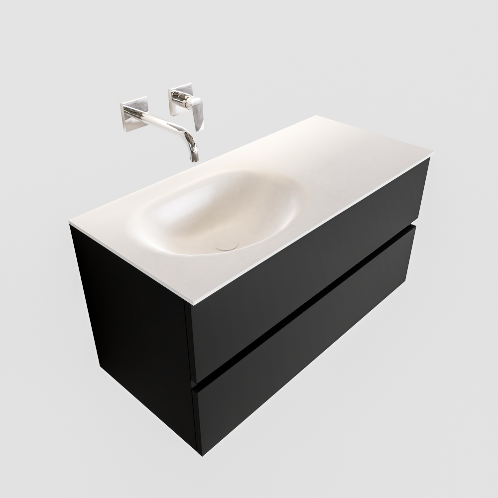 Mueble de baño 100 cm Vica negro mate con 2 cajones, lavabo de Solid surface seno izquierdo con 0 orificio(s) para el grifo. 12 Mueble de baño 100 cm Vica negro mate con 2 cajones, lavabo de Solid surface seno izquierdo con 0 orificio(s) para el grifo. - Imagen 12