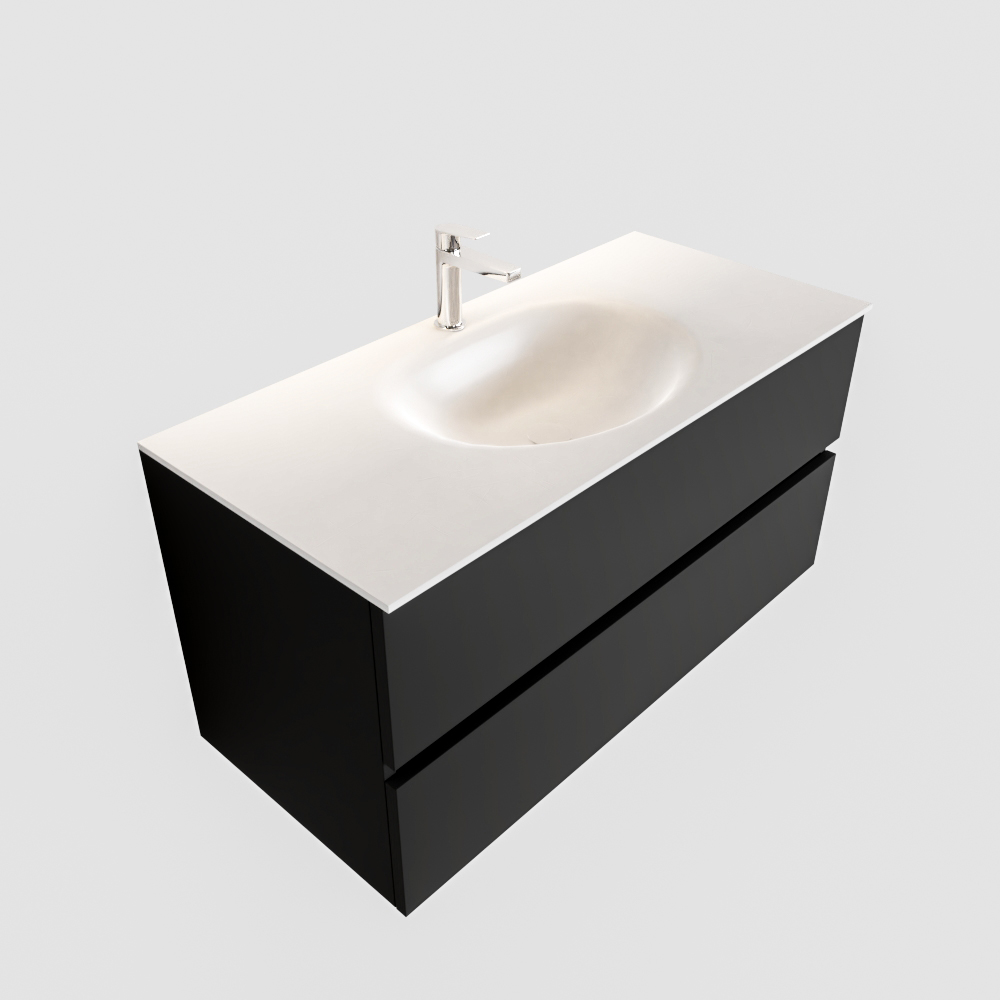 Mueble de baño 100 cm Vica negro mate con 2 cajones, lavabo de Solid surface seno centrado con 1 orificio(s) para el grifo. 12 Mueble de baño 100 cm Vica negro mate con 2 cajones, lavabo de Solid surface seno centrado con 1 orificio(s) para el grifo. - Imagen 12