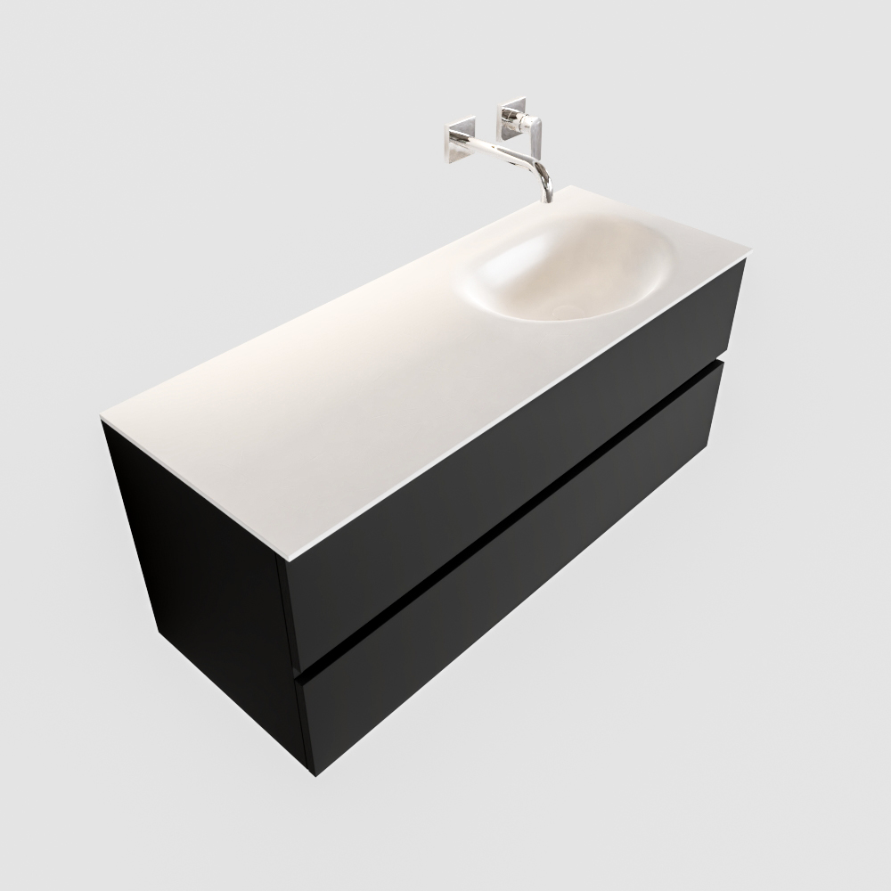 Mueble de baño 120 cm Vica negro mate con 2 cajones, lavabo de Solid surface seno derecho con 0 orificio(s) para el grifo. 12 Mueble de baño 120 cm Vica negro mate con 2 cajones, lavabo de Solid surface seno derecho con 0 orificio(s) para el grifo. - Imagen 12