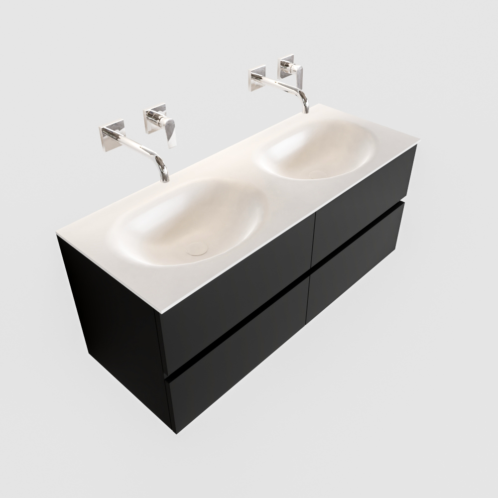Mueble de baño 120 cm Vica negro mate con 4 cajones, lavabo de Solid surface seno doble con 0 orificio(s) para el grifo. 12 Mueble de baño 120 cm Vica negro mate con 4 cajones, lavabo de Solid surface seno doble con 0 orificio(s) para el grifo. - Imagen 12