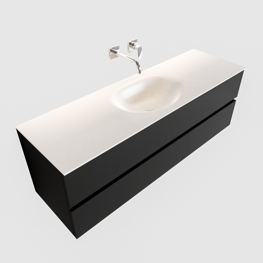 Mueble de baño 150 cm Vica negro mate con 2 cajones, lavabo de Solid surface seno centrado con 0 orificio(s) para el grifo. 11 Mueble de baño 150 cm Vica negro mate con 2 cajones, lavabo de Solid surface seno centrado con 0 orificio(s) para el grifo. - Imagen 11