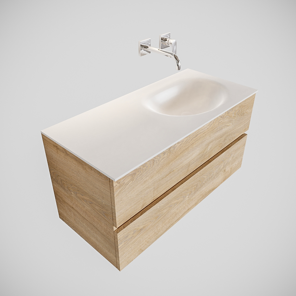 Mueble de baño 100 cm Vica Wood roble natural con 2 cajones, lavabo de Solid surface seno derecho con 0 orificio(s) para el grifo. 16 Mueble de baño 100 cm Vica Wood roble natural con 2 cajones, lavabo de Solid surface seno derecho con 0 orificio(s) para el grifo. - Imagen 16