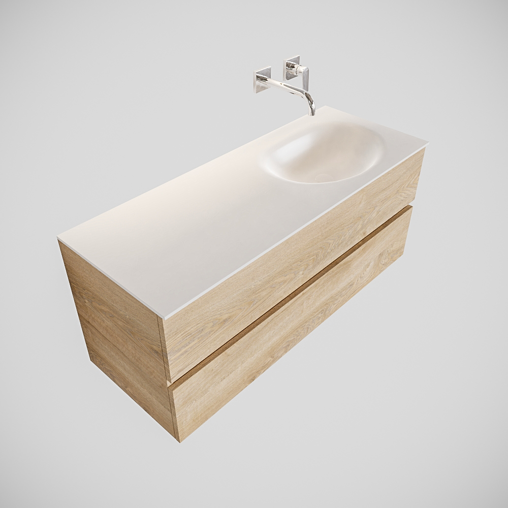 Mueble de baño 120 cm Wood roble natural con 2 cajones, lavabo de Solid surface seno derecho con 0 orificio(s) para el grifo. 16 Mueble de baño 120 cm Wood roble natural con 2 cajones, lavabo de Solid surface seno derecho con 0 orificio(s) para el grifo. - Imagen 16