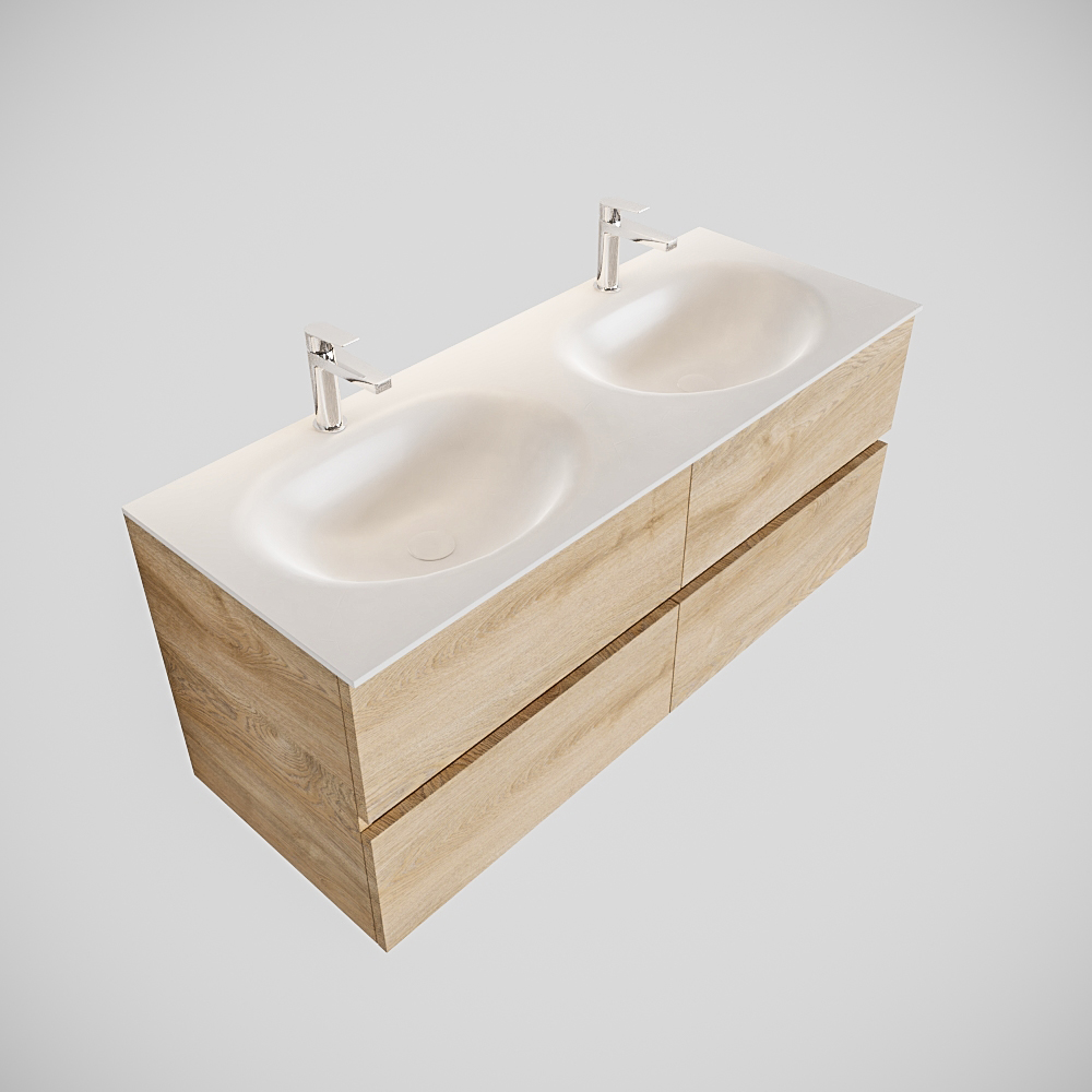 Mueble de baño 120 cm Wood roble natural con 4 cajones, lavabo de Solid surface seno doble con 2 orificio(s) para el grifo. 16 Mueble de baño 120 cm Wood roble natural con 4 cajones, lavabo de Solid surface seno doble con 2 orificio(s) para el grifo. - Imagen 16