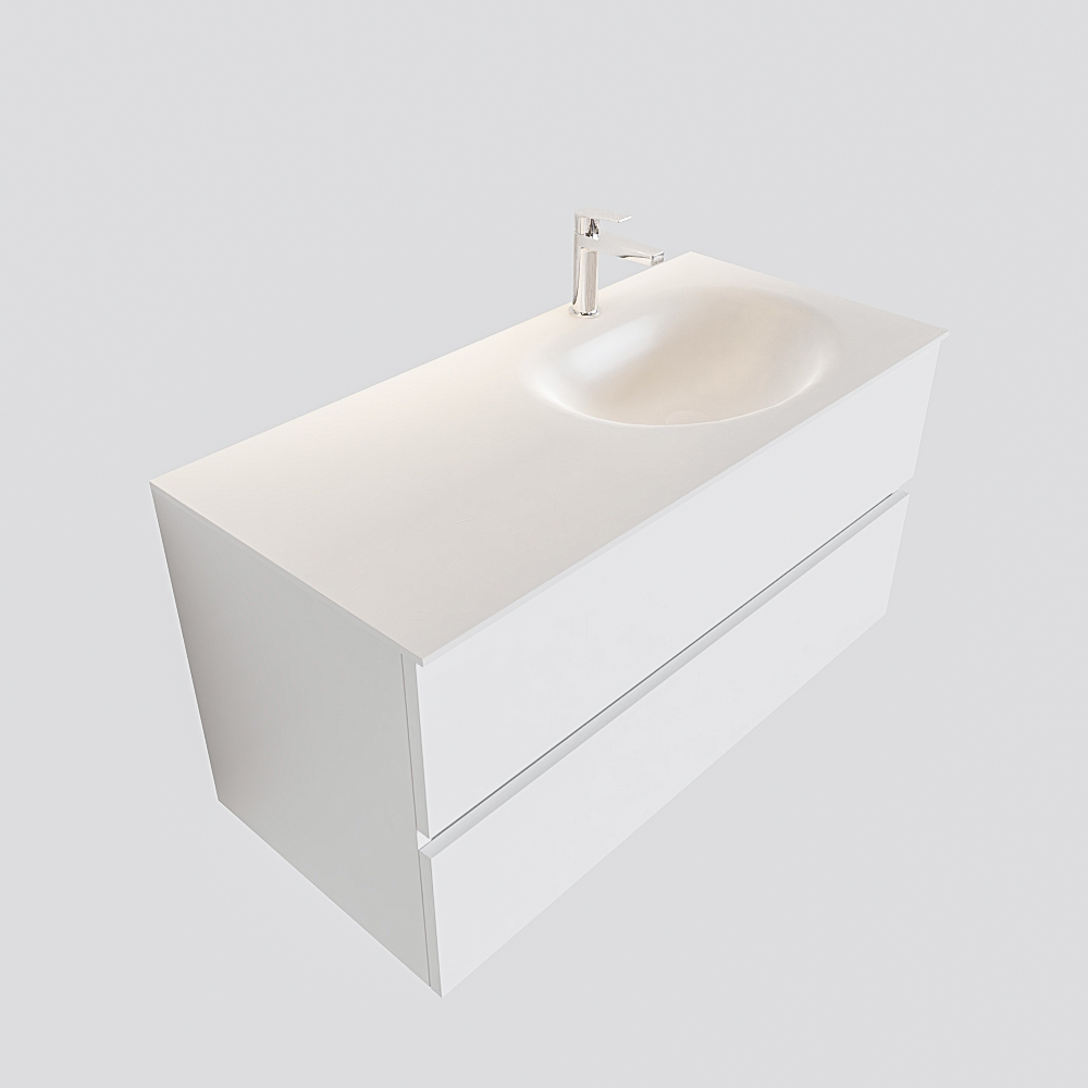 Mueble de baño 100 cm Blanco mate con 2 cajones, lavabo de Solid surface seno derecho con 1 orificio(s) para el grifo. 12 Mueble de baño 100 cm Blanco mate con 2 cajones, lavabo de Solid surface seno derecho con 1 orificio(s) para el grifo. - Imagen 12