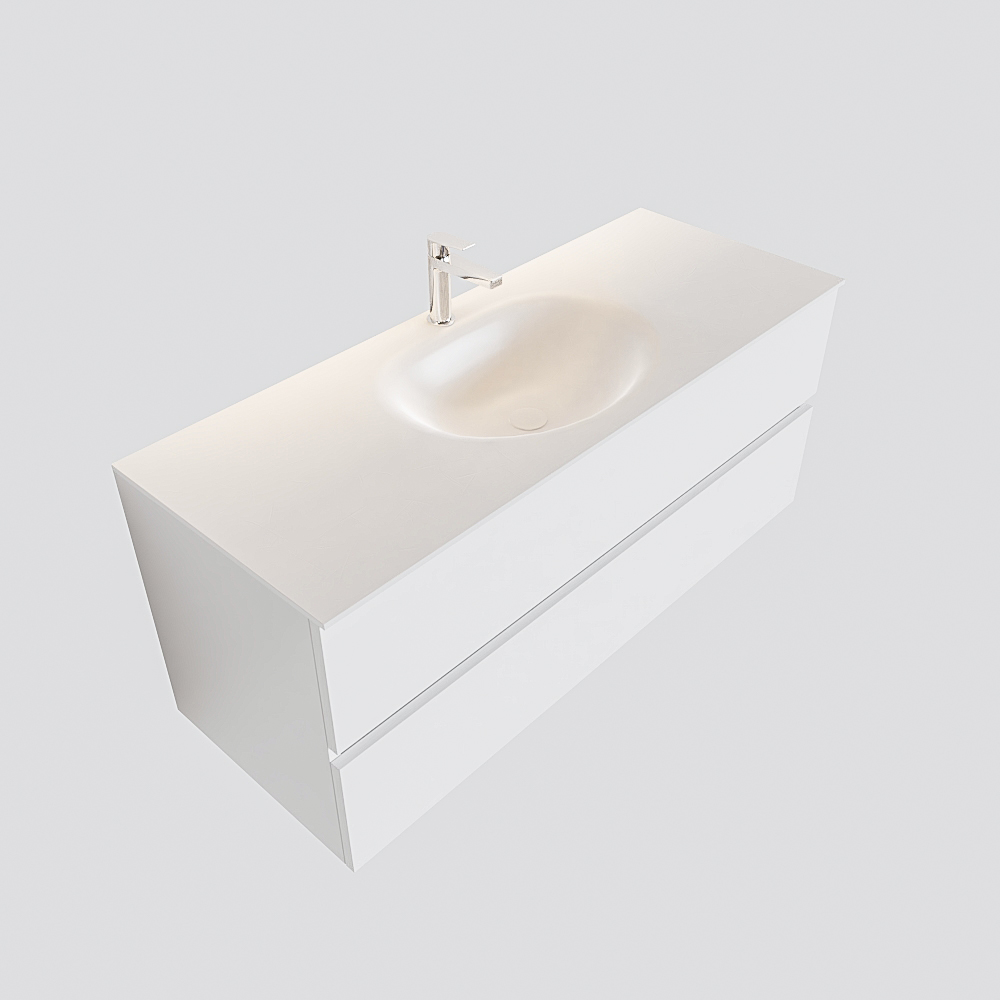 Mueble de baño 120 cm Blanco mate con 2 cajones, lavabo de Solid surface seno centrado con 1 orificio(s) para el grifo. 12 Mueble de baño 120 cm Blanco mate con 2 cajones, lavabo de Solid surface seno centrado con 1 orificio(s) para el grifo. - Imagen 12