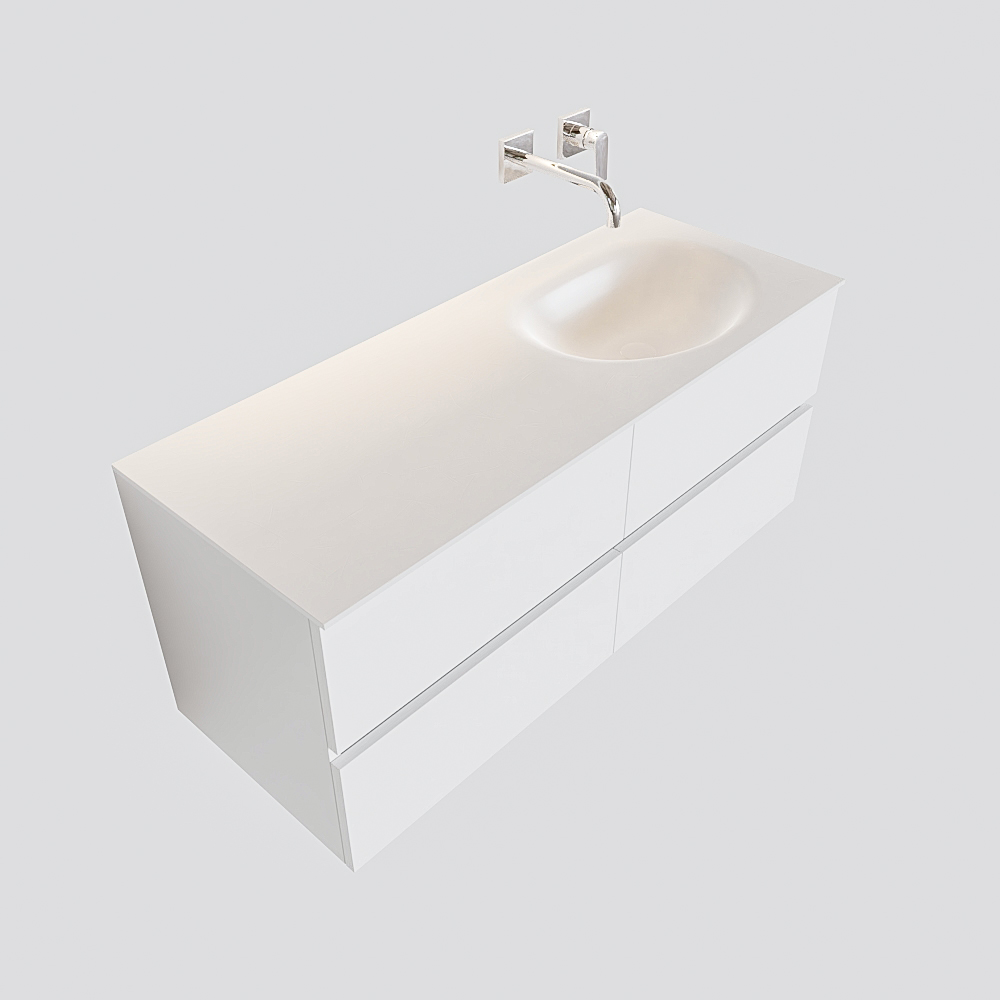 Mueble de baño 120 cm Blanco mate con 4 cajones, lavabo de Solid surface seno derecho con 0 orificio(s) para el grifo. 12 Mueble de baño 120 cm Blanco mate con 4 cajones, lavabo de Solid surface seno derecho con 0 orificio(s) para el grifo. - Imagen 12