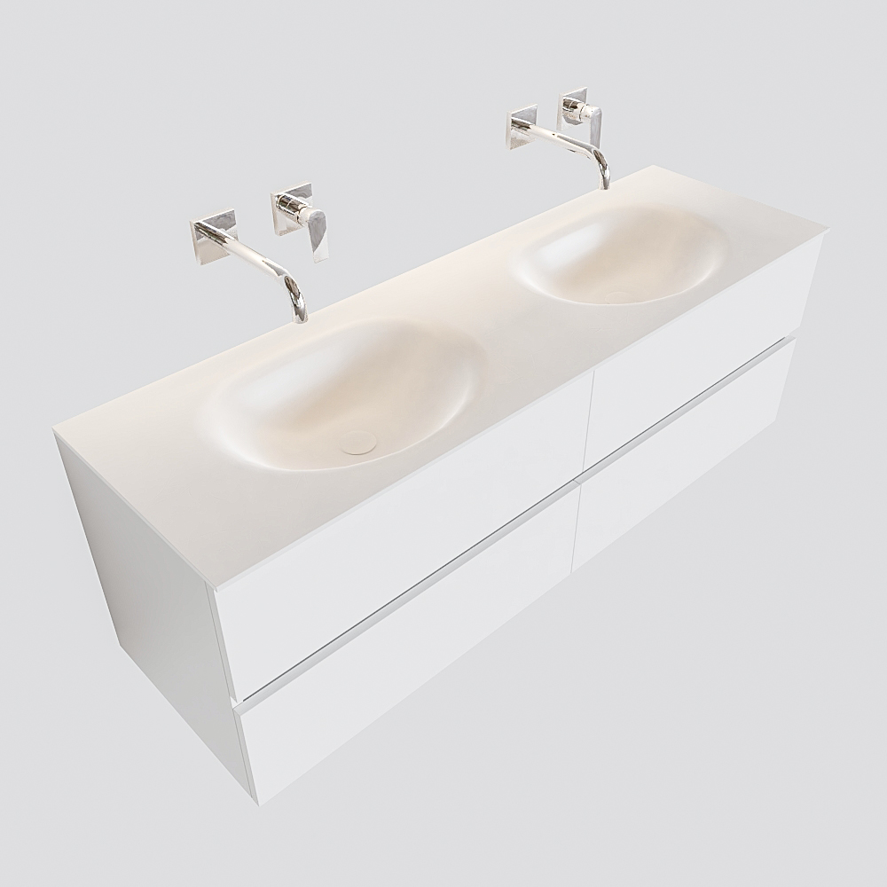 Mueble de baño 150 cm Blanco mate con 4 cajones, lavabo de Solid surface seno doble con 0 orificio(s) para el grifo. 11 Mueble de baño 150 cm Blanco mate con 4 cajones, lavabo de Solid surface seno doble con 0 orificio(s) para el grifo. - Imagen 11