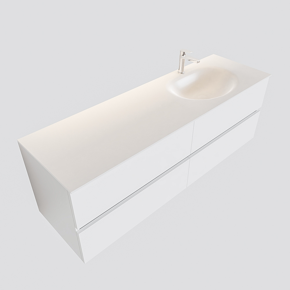 Mueble de baño 150 cm Blanco mate con 4 cajones, lavabo de Solid surface seno derecho con 1 orificio(s) para el grifo. 11 Mueble de baño 150 cm Blanco mate con 4 cajones, lavabo de Solid surface seno derecho con 1 orificio(s) para el grifo. - Imagen 11