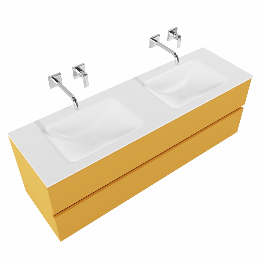 MONDIAZ VICA 150cm mueble de baño Ocher 2 cajones lavabo CLOUD Doble sin orificio. 4 MONDIAZ VICA 150cm mueble de baño Ocher 2 cajones lavabo CLOUD Doble sin orificio. - Imagen 4