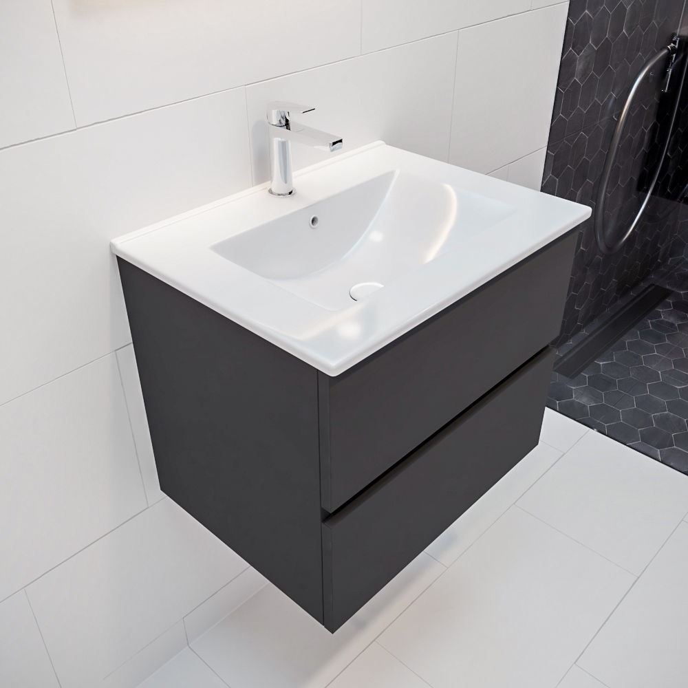 MONDIAZ VICA 60cm mueble de baño Dark Grey 2 cajones lavabo DENIA Centro 1 orificio. 1 MONDIAZ VICA 60cm mueble de baño Dark Grey 2 cajones lavabo DENIA Centro 1 orificio.
