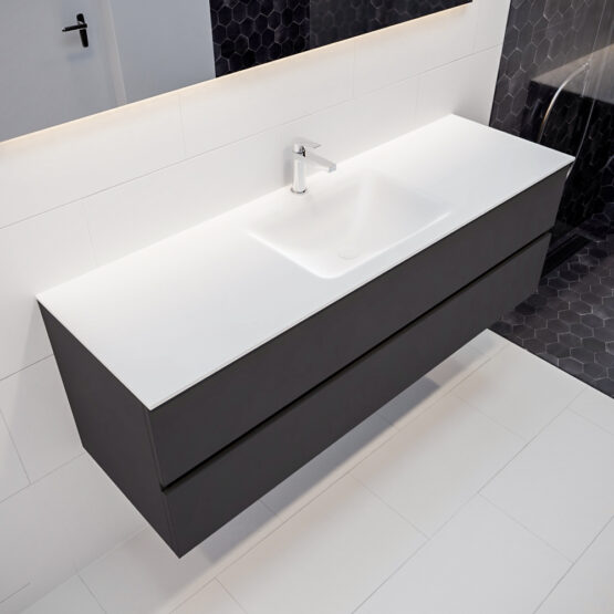 MONDIAZ VICA 150cm mueble de baño Dark Grey 2 cajones lavabo CLOUD Centro 1 orificio.