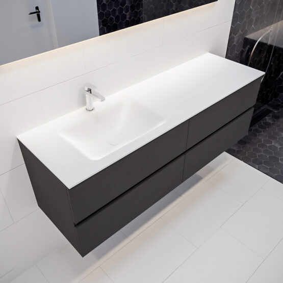 MONDIAZ VICA 150cm mueble de baño Dark Grey 4 cajones lavabo CLOUD Izquierda 1 orificio.