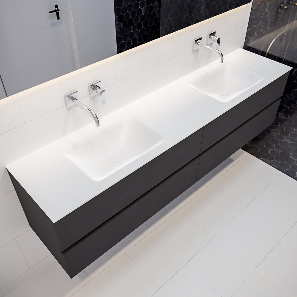 MONDIAZ VICA 200cm mueble de baño Dark Grey 4 cajones lavabo CLOUD Doble sin orificio. 1 MONDIAZ VICA 200cm mueble de baño Dark Grey 4 cajones lavabo CLOUD Doble sin orificio.