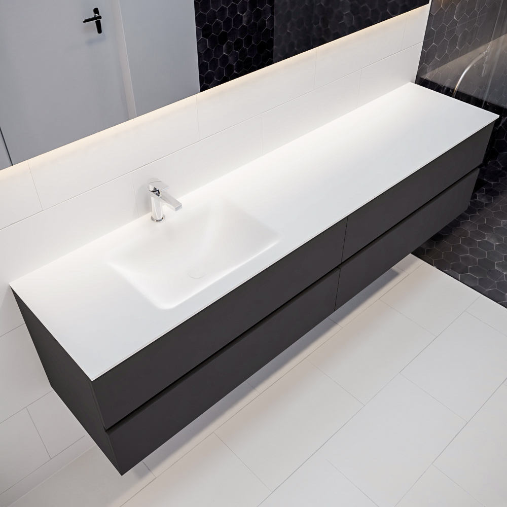 MONDIAZ VICA 200cm mueble de baño Dark Grey 4 cajones lavabo CLOUD Izquierda 1 orificio. 1 MONDIAZ VICA 200cm mueble de baño Dark Grey 4 cajones lavabo CLOUD Izquierda 1 orificio.