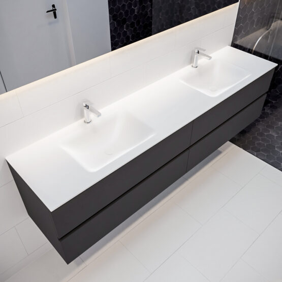 MONDIAZ VICA 200cm mueble de baño Dark Grey 4 cajones lavabo CLOUD Doble 2 orificios.