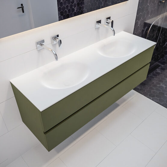 MONDIAZ VICA 150cm mueble de baño Army 2 cajones lavabo MOON Doble sin orificio.